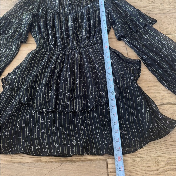 Tularosa Black Gold Metallic Pinstripe Tiered Ruffle Mini Dress XS Boho (598) - Picture 3 of 12